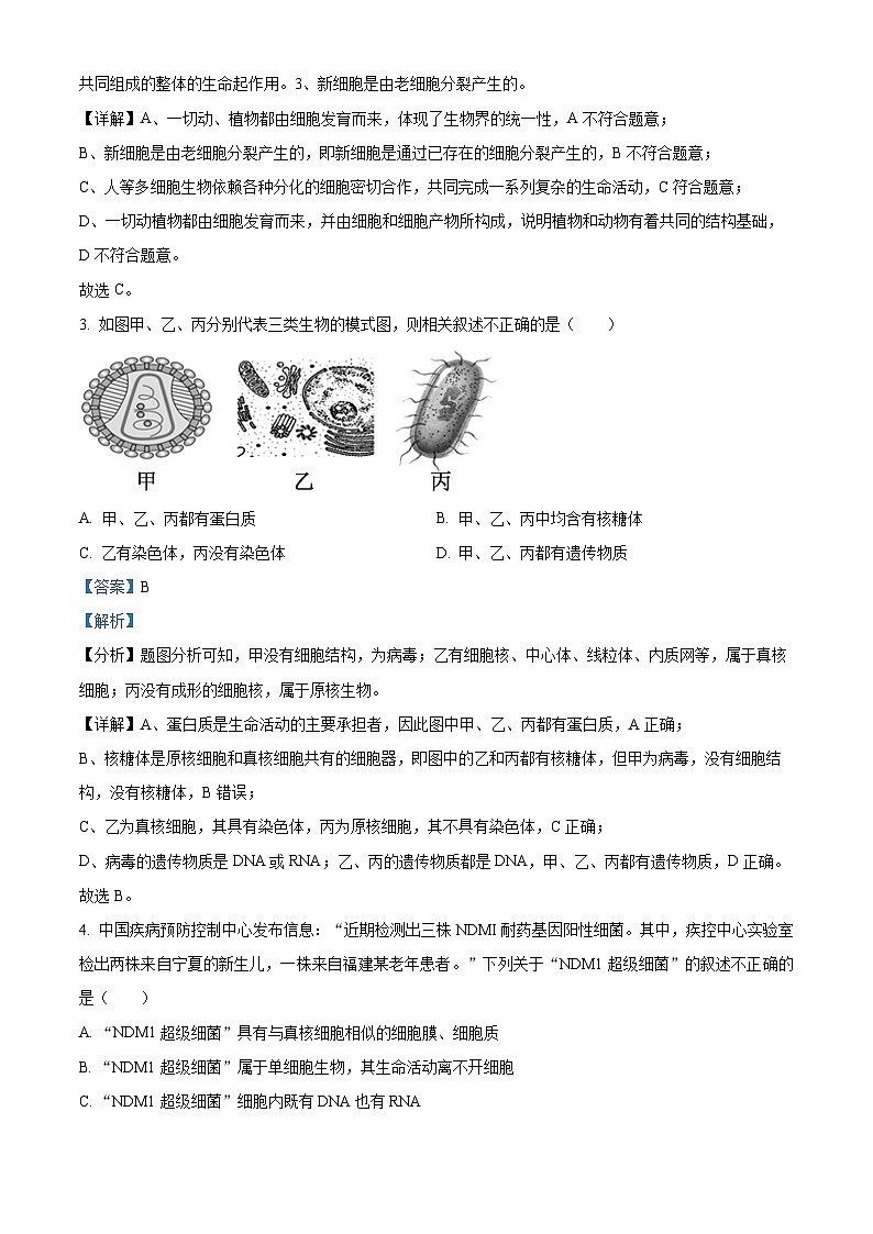 湖北省重点高中联盟2023-2024学年高一10月联考生物试题含解析第2页