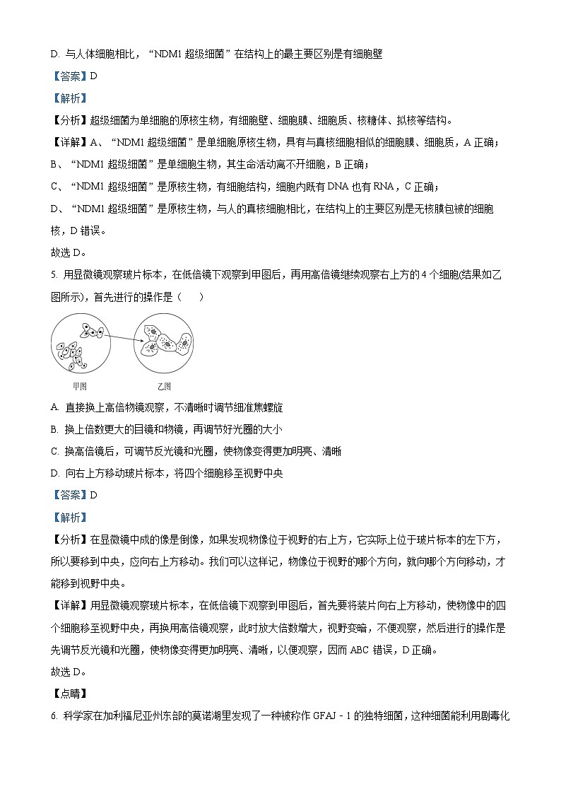 湖北省重点高中联盟2023-2024学年高一10月联考生物试题含解析第3页