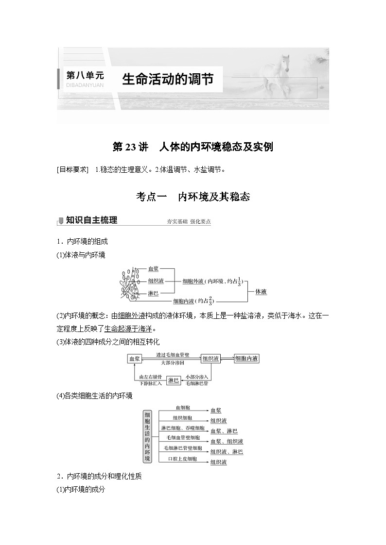 新高考生物一轮复习精品学案 第8单元 第23讲　人体的内环境稳态及实例（含解析）第1页
