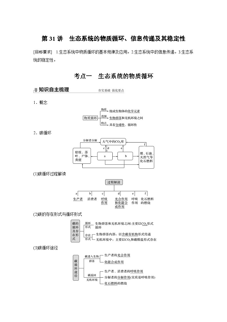 新高考生物一轮复习精品学案 第9单元 第31讲　生态系统的物质循环、信息传递及其稳定性（含解析）01