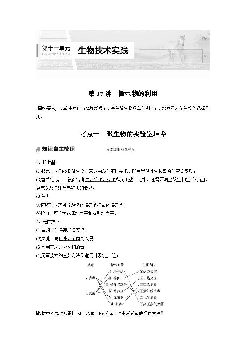 新高考生物一轮复习精品学案 第11单元 第37讲　微生物的利用（含解析）01