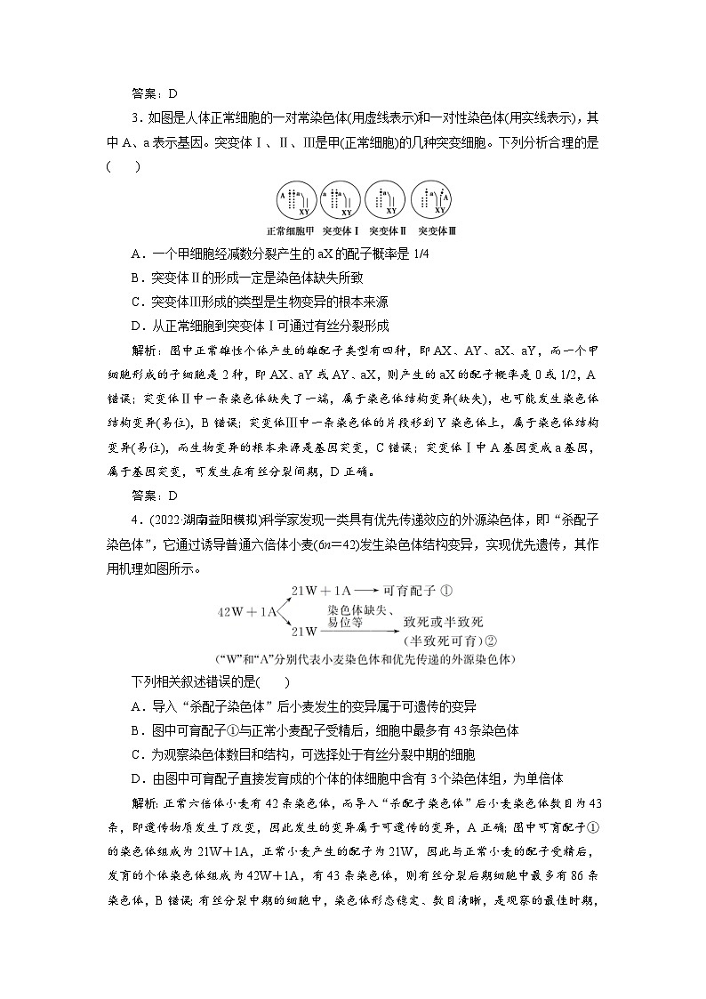 新高考生物一轮复习专题训练：第21讲 染色体变异（含解析）02