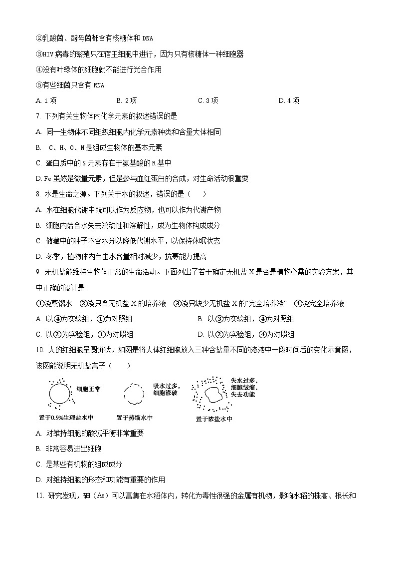 广东省深圳市光明区高级中学2023-2024学年高一10月月考生物试题（原卷版）第2页