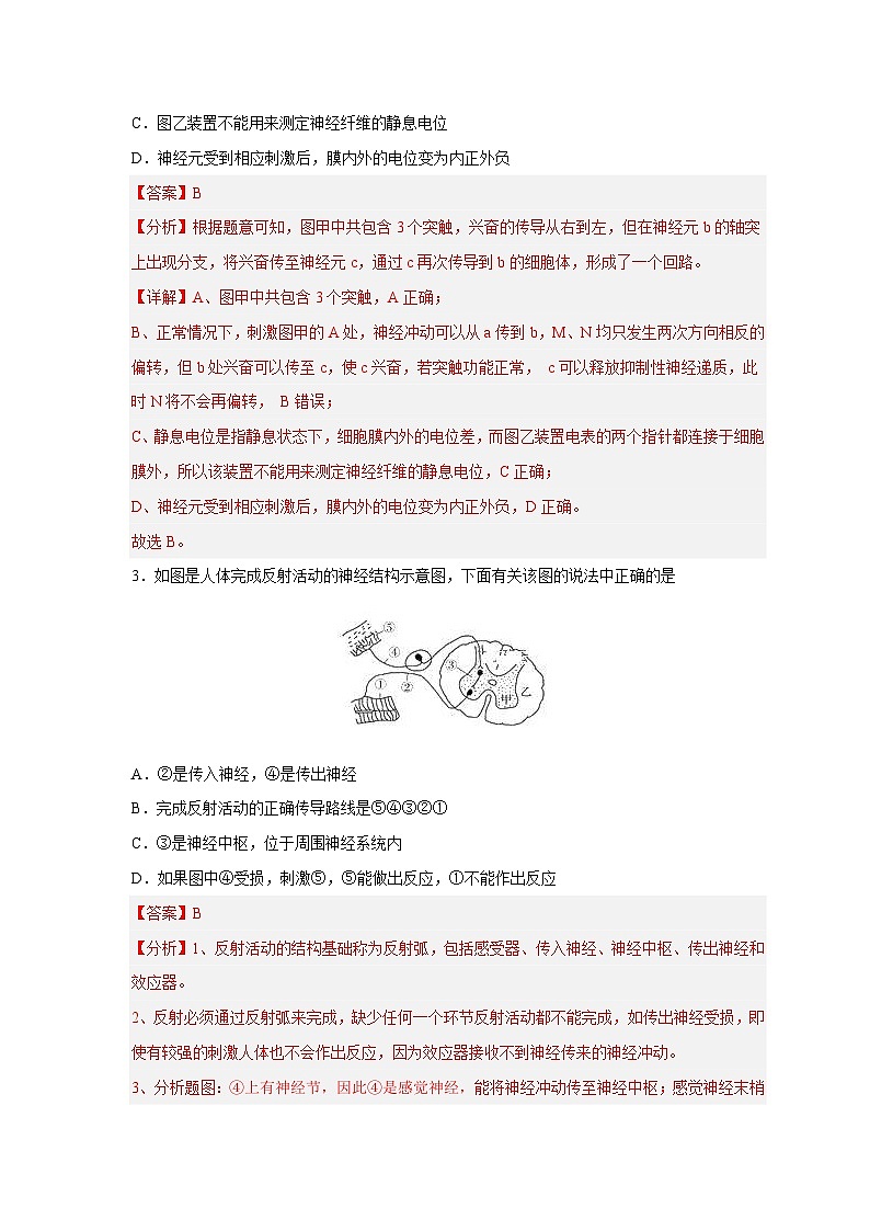 新高考生物二轮复习易错题精选练习易错点20  神经调节（含解析）第3页