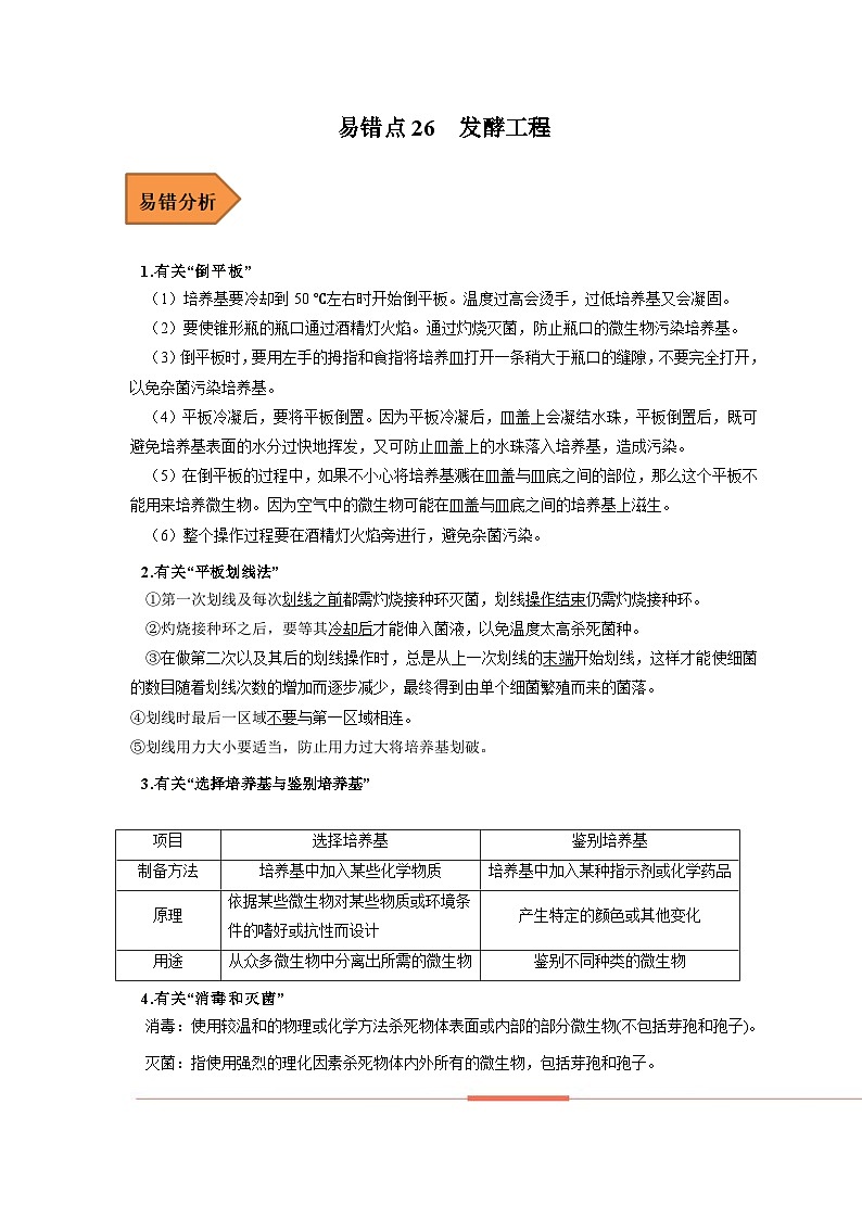 新高考生物二轮复习易错题精选练习易错点26  发酵工程（含解析）第1页