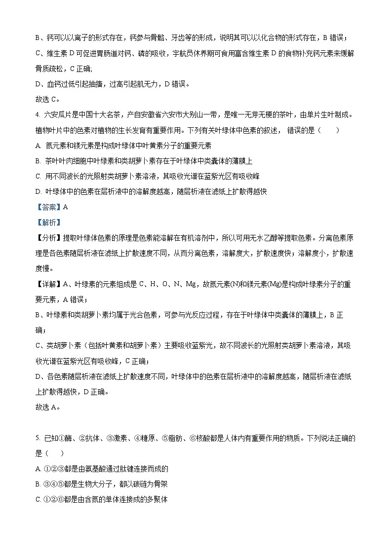 安徽省六安市六安二中教育集团2023-2024学年高三生物上学期10月月考试题（Word版附解析）03