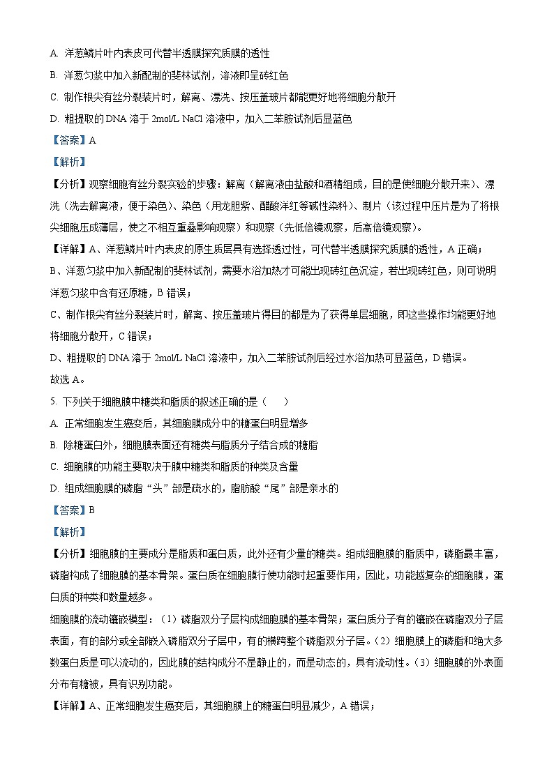 安徽省六安市一中2023-2024学年高三生物上学期第二次月考试题（Word版附解析）03