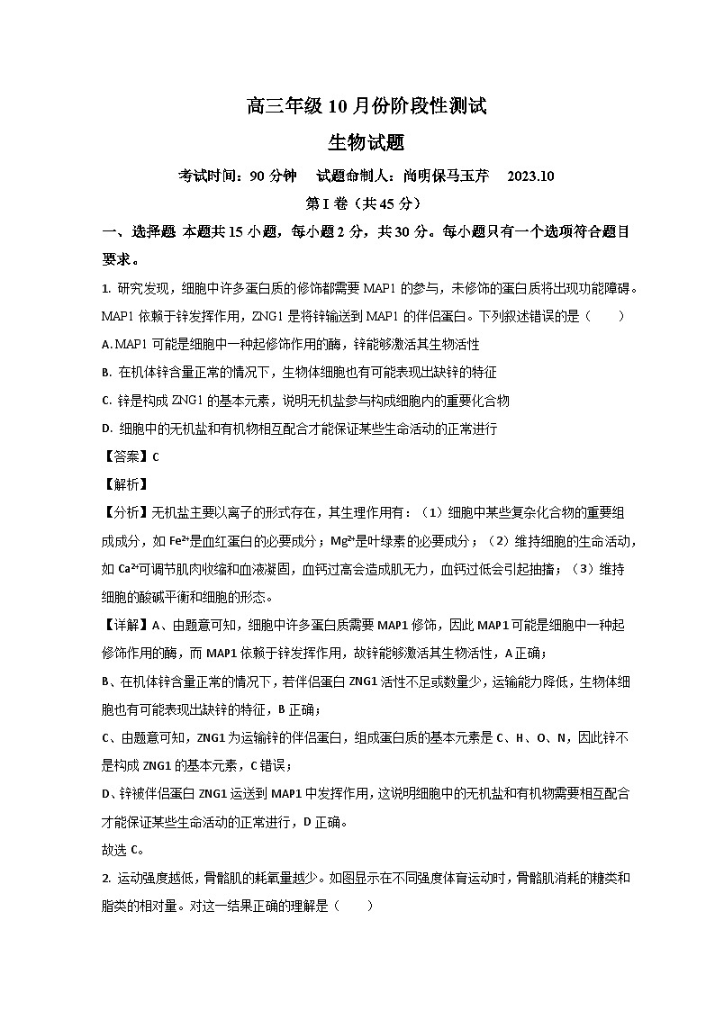 山东省德州市第一中学2023-2024学年高三上学期10月月考生物试题含解析第1页