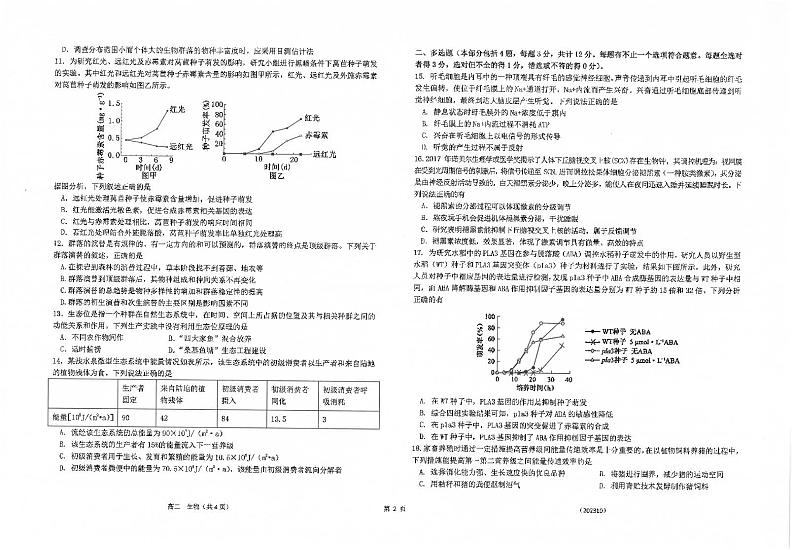 江苏省海安高级中学2023-2024学年高二生物上学期10月阶段检测（二）（PDF版附答案）第2页