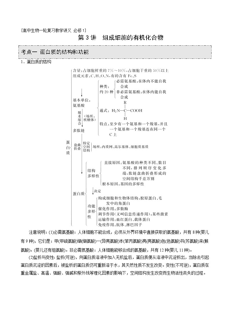 新高考生物一轮复习精品讲义第3讲 组成细胞的有机化合物（含解析）第1页