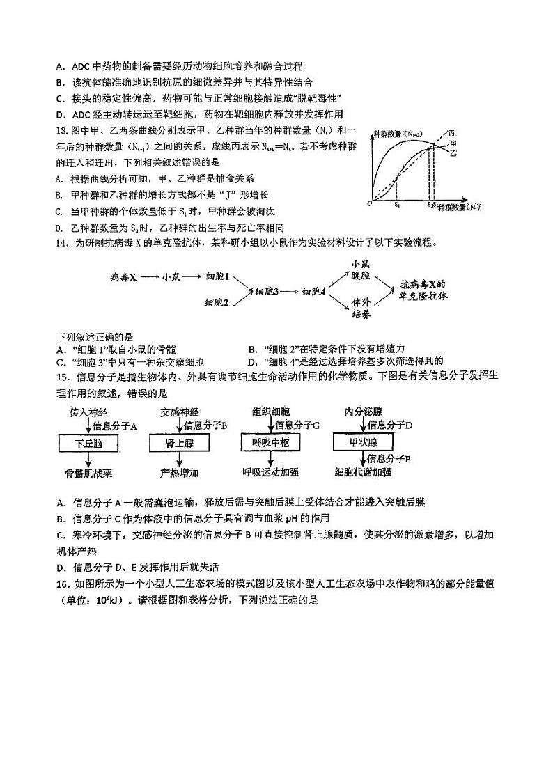 浙江金华第一中学2023-2024学年高三上学期10月月考试题 生物 PDF版含答案第3页