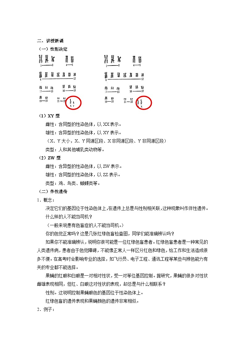 高一生物人教版必修二2.3 伴性遗传 示范教案02