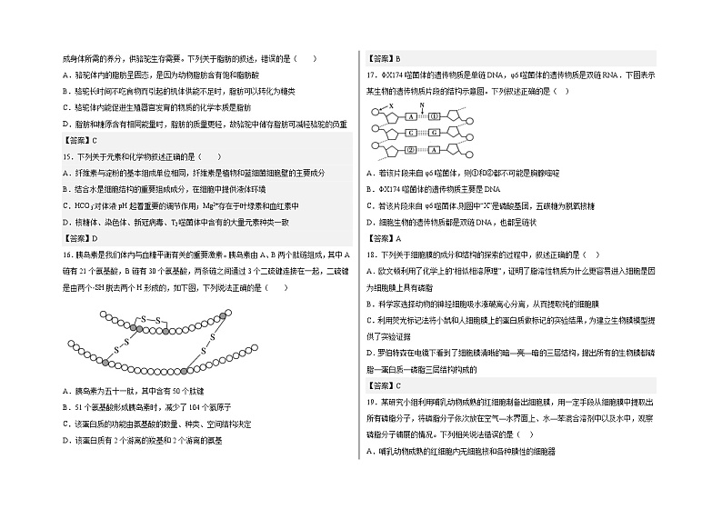 四川省眉山市仁寿县校际联考2023-2024学年高一上学期10月第一次教学质量检测生物试题第3页