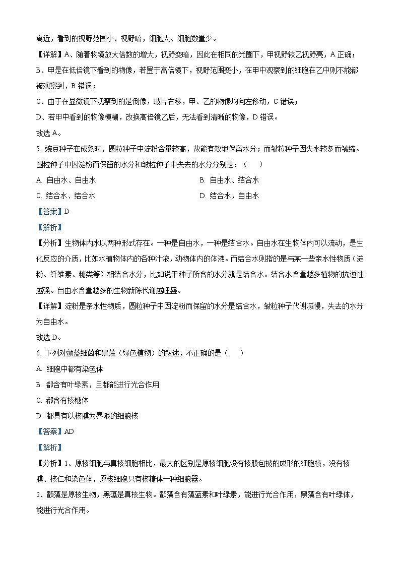 【期中真题】四川省成都外国语学校高一上学期期中生物试题03