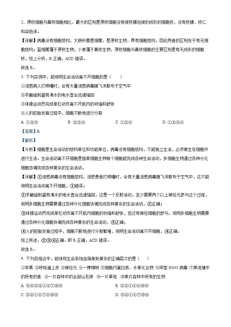 【期中真题】山西大学附中高一上学期期中生物试题02