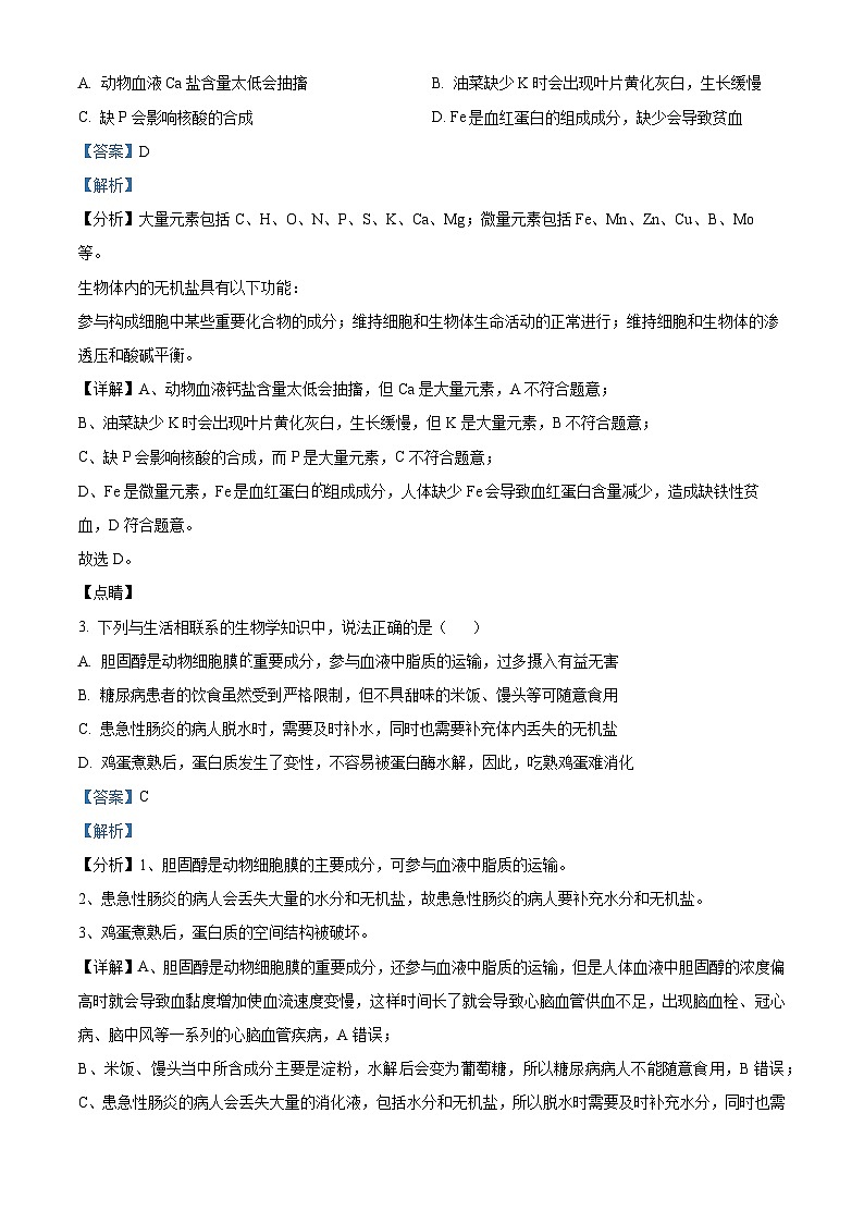 【期中真题】广东省东莞市东华高级中学高一上学期中段考生物试题02