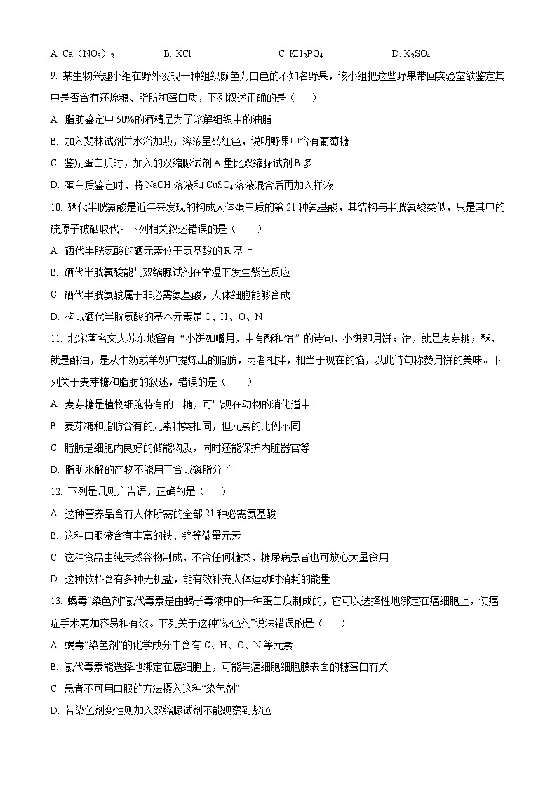 【期中真题】广东省广州市真光中学、深圳第二中学教育联盟高一上学期期中联考生物试题03