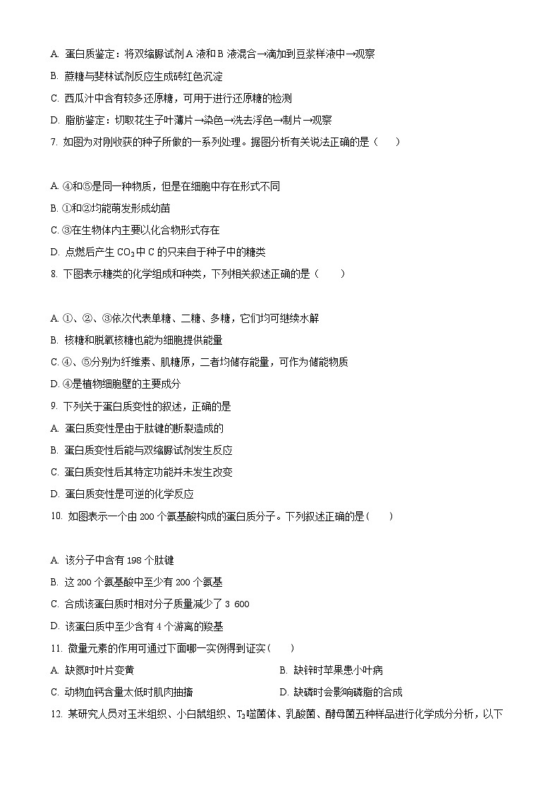 【期中真题】广西玉林市容县2021-2022学年高一上学期期中生物试题（原卷版）第2页