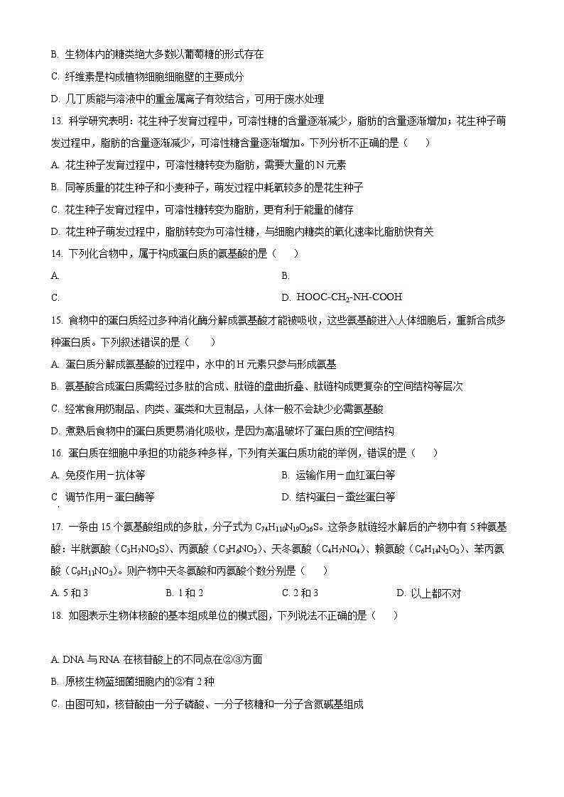 【期中真题】河南省实验中学2021-2022学年高一上学期期中生物试题（原卷版）第3页