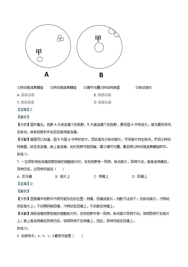【期中真题】海南省儋州川绵中学等高一上学期期中生物试题03