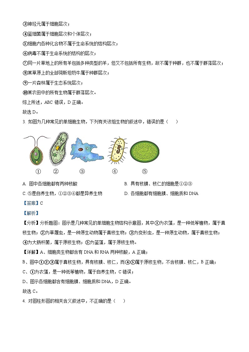【期中真题】湖北省襄阳市五中高一上学期期中生物试题02
