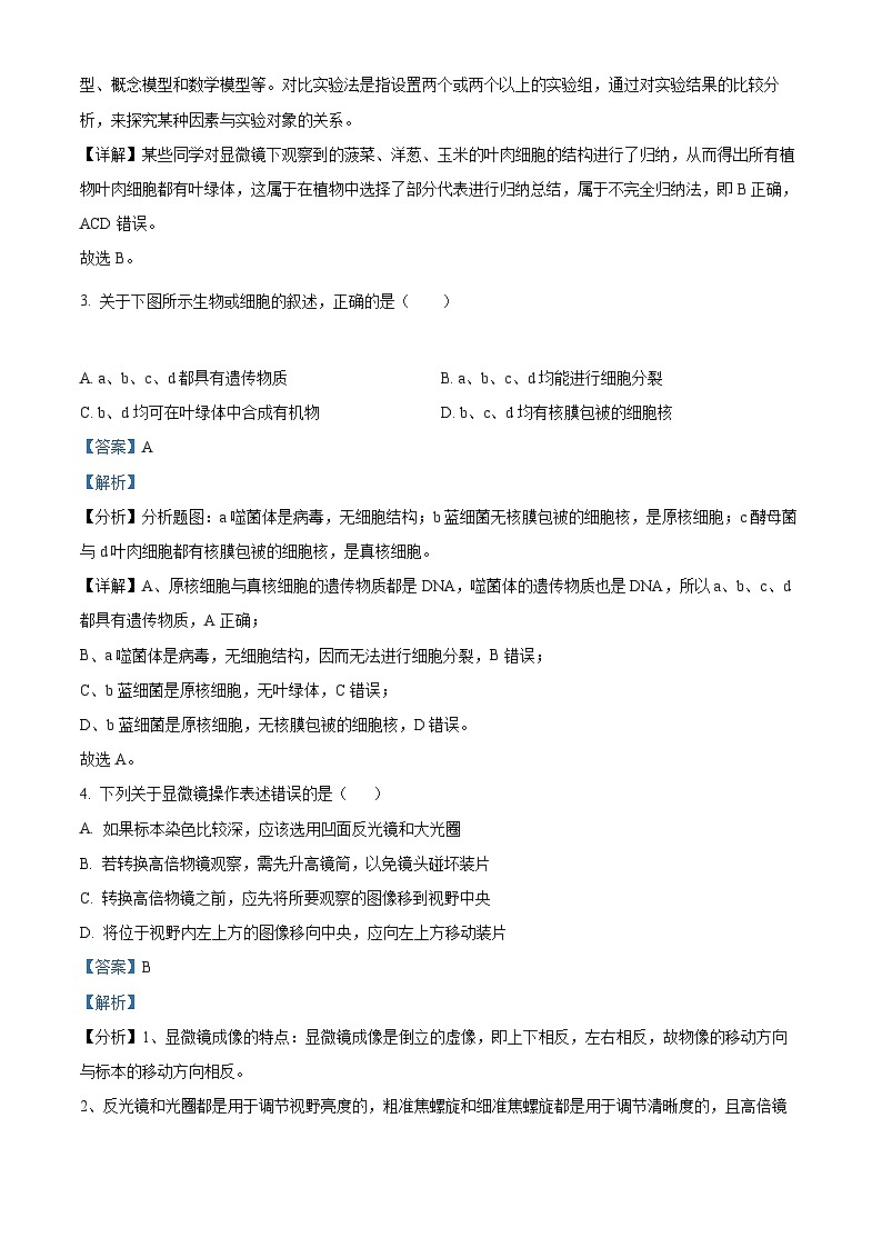 【期中真题】湖南省湖南师范大学附中高一上学期期中生物试题02