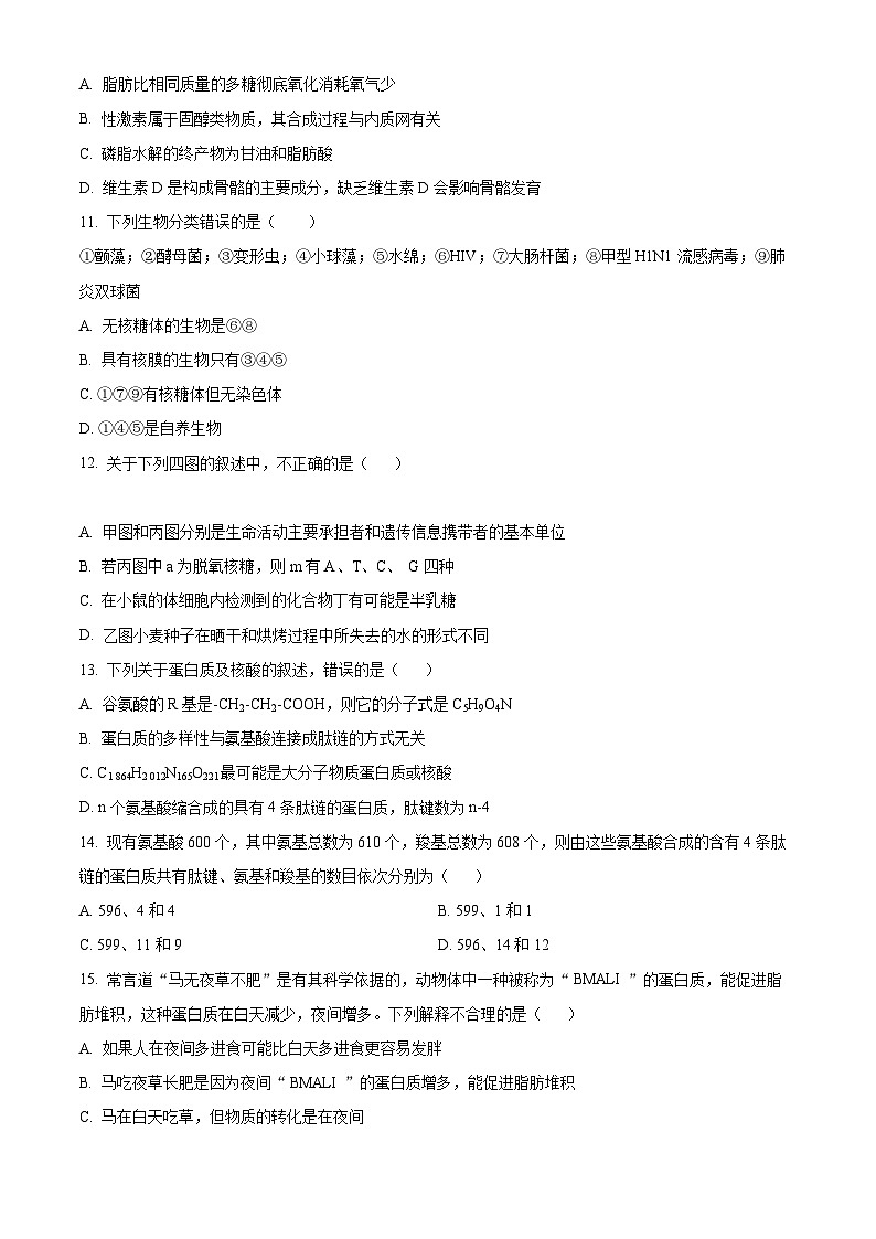 【期中真题】福建省福州市八县（市、区）一中2021-2022学年高一上学期期中联考生物试题（原卷版）第3页
