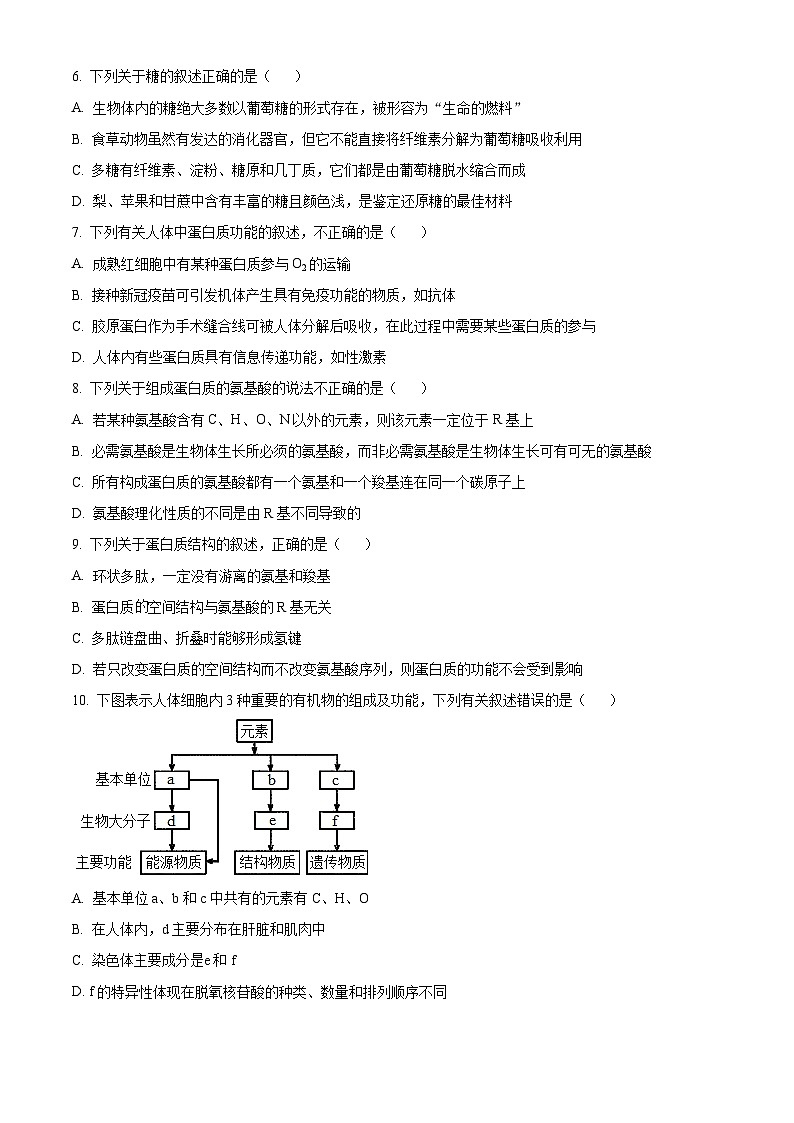 【期中真题】辽宁省重点高中协作校2021-2022学年高一上学期期中生物试题（原卷版）第2页