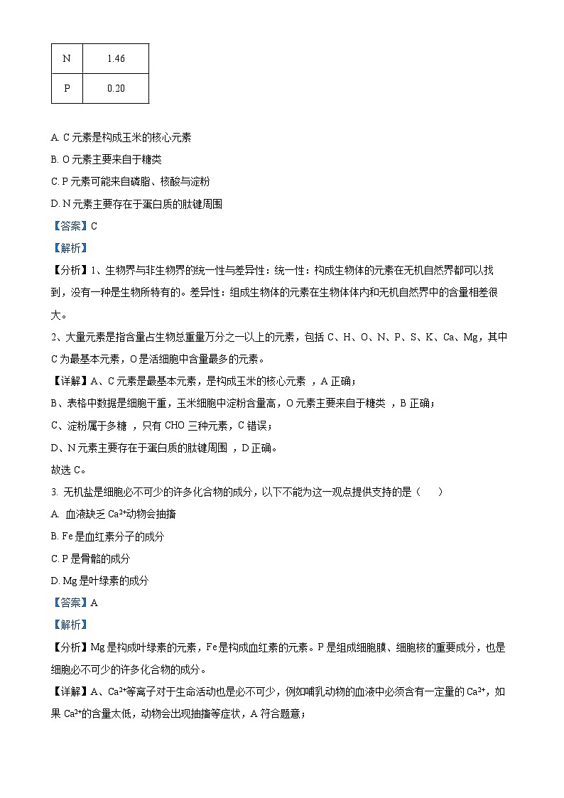福建省福州市六校2021—2022学年高一生物上学期期中试题（Word版附解析）02