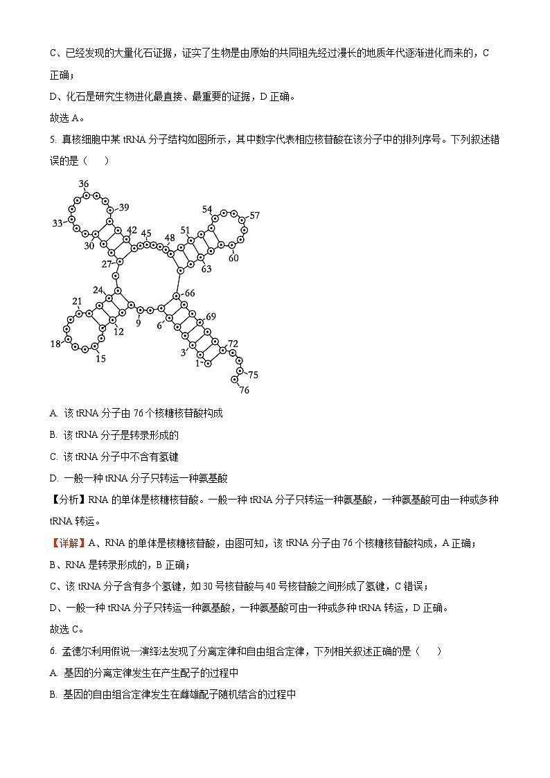 湖北省武汉市部分重点中学2023-2024学年高二上学期9月月考生物试题 Word版含解析03
