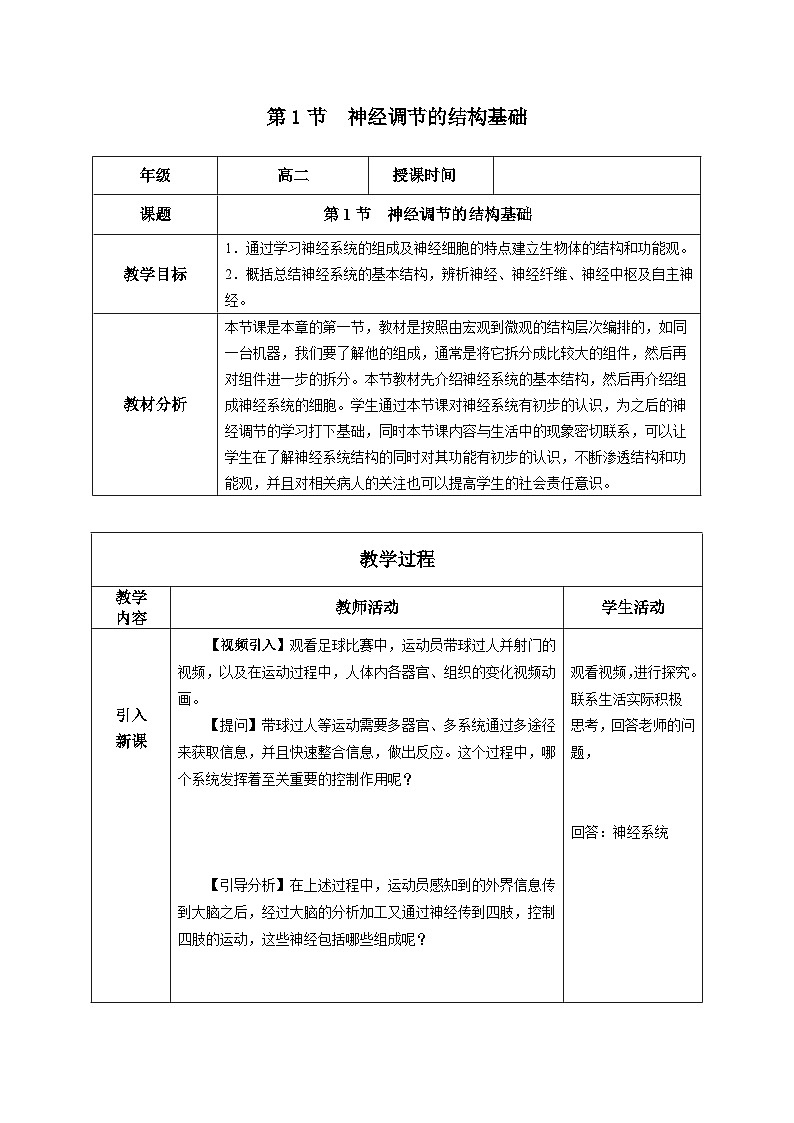 2.1+神经调节的结构基础（课件+教案+导学案+练习）-高二生物同步备课系列（人教版2019选择性必修1）01