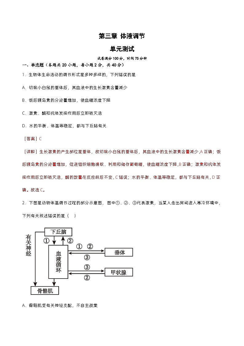 第三章 体液调节（单元复习课件+单元解读课件+单元知识清单+单元测试）-高二生物同步备课系列（人教版2019选择性必修1）01