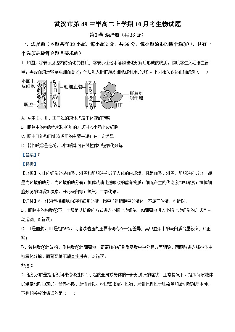 湖北省武汉市四十九中2023-2024学年高二生物上学期10月月考试题（Word版附解析）第1页