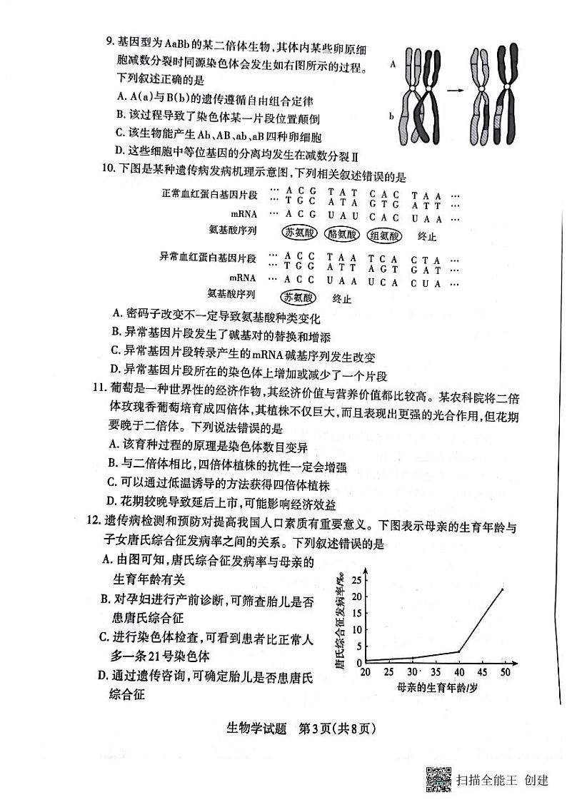 2024大同高三上学期第二次摸底考试生物PDF版含答案03