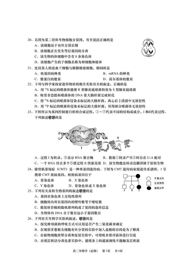 江苏省南通市如皋市2023-2024学年高二生物上学期教学质量调研（一）（必修）（PDF版附答案）第3页