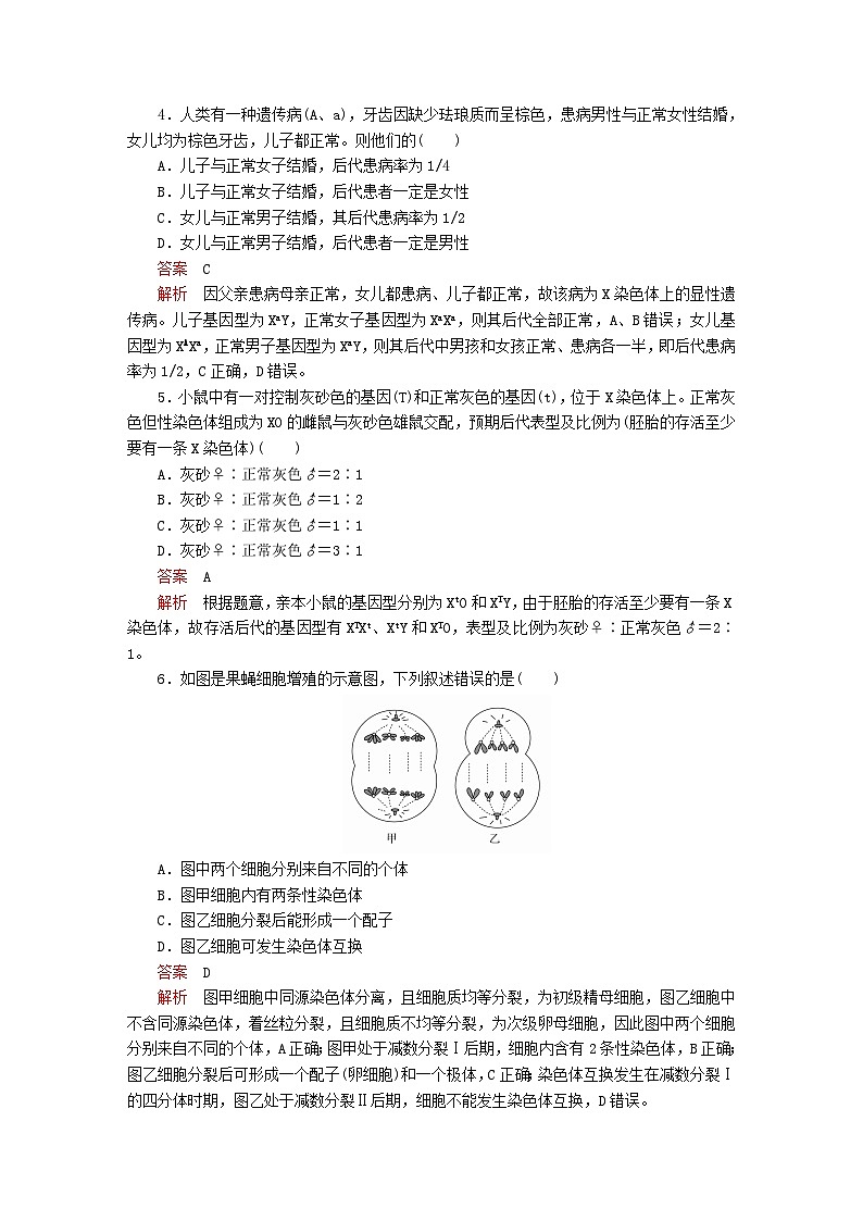 2023年新教材高中生物第2章基因和染色体的关系水平测试新人教版必修202