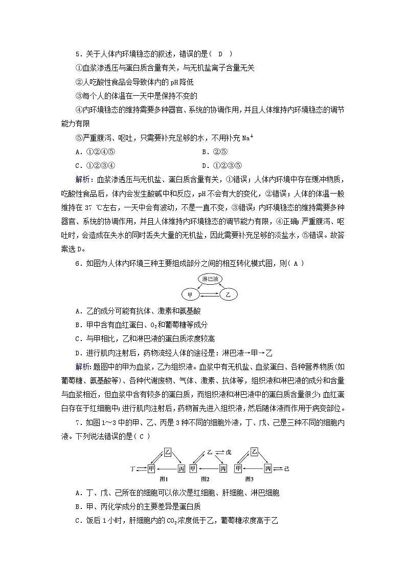 新教材适用2023_2024学年高中生物第1章人体的内环境与稳态单元素养等级测评新人教版选择性必修1第2页