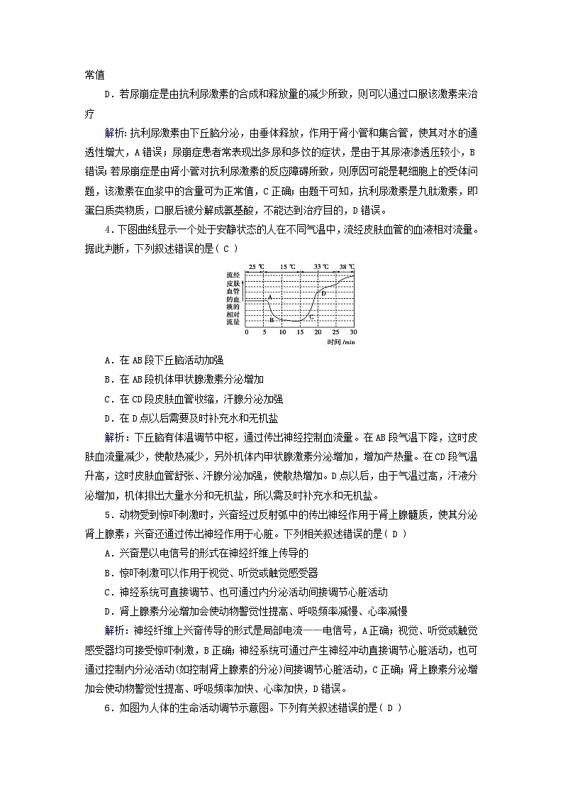 新教材适用2023_2024学年高中生物第3章体液调节第3节体液调节与神经调节的关系提能作业新人教版选择性必修1第2页