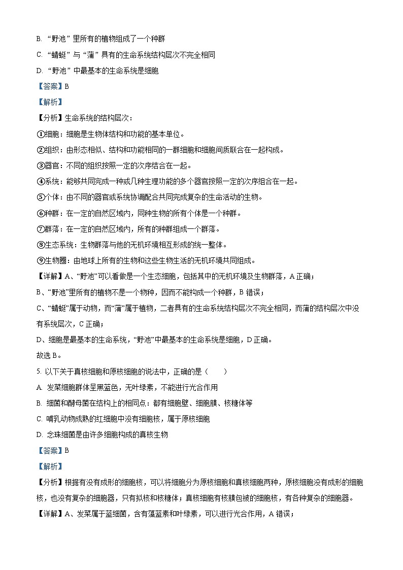 四川省仁寿第一中学南校区2023-2024学年高一生物上学期10月月考试题（Word版附解析）03