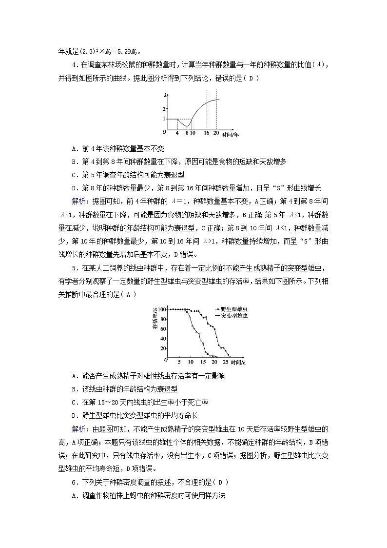 新教材适用2023_2024学年高中生物第1章种群及其动态单元素养等级测评新人教版选择性必修202