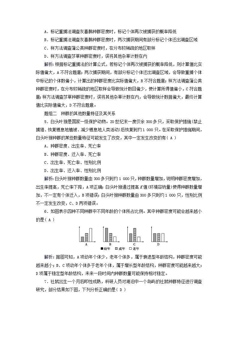 新教材适用2023_2024学年高中生物第1章种群及其动态第1节种群的数量特征提能作业新人教版选择性必修2第2页
