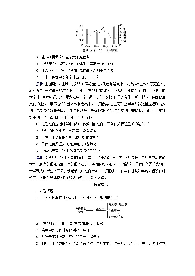 新教材适用2023_2024学年高中生物第1章种群及其动态第1节种群的数量特征提能作业新人教版选择性必修2第3页