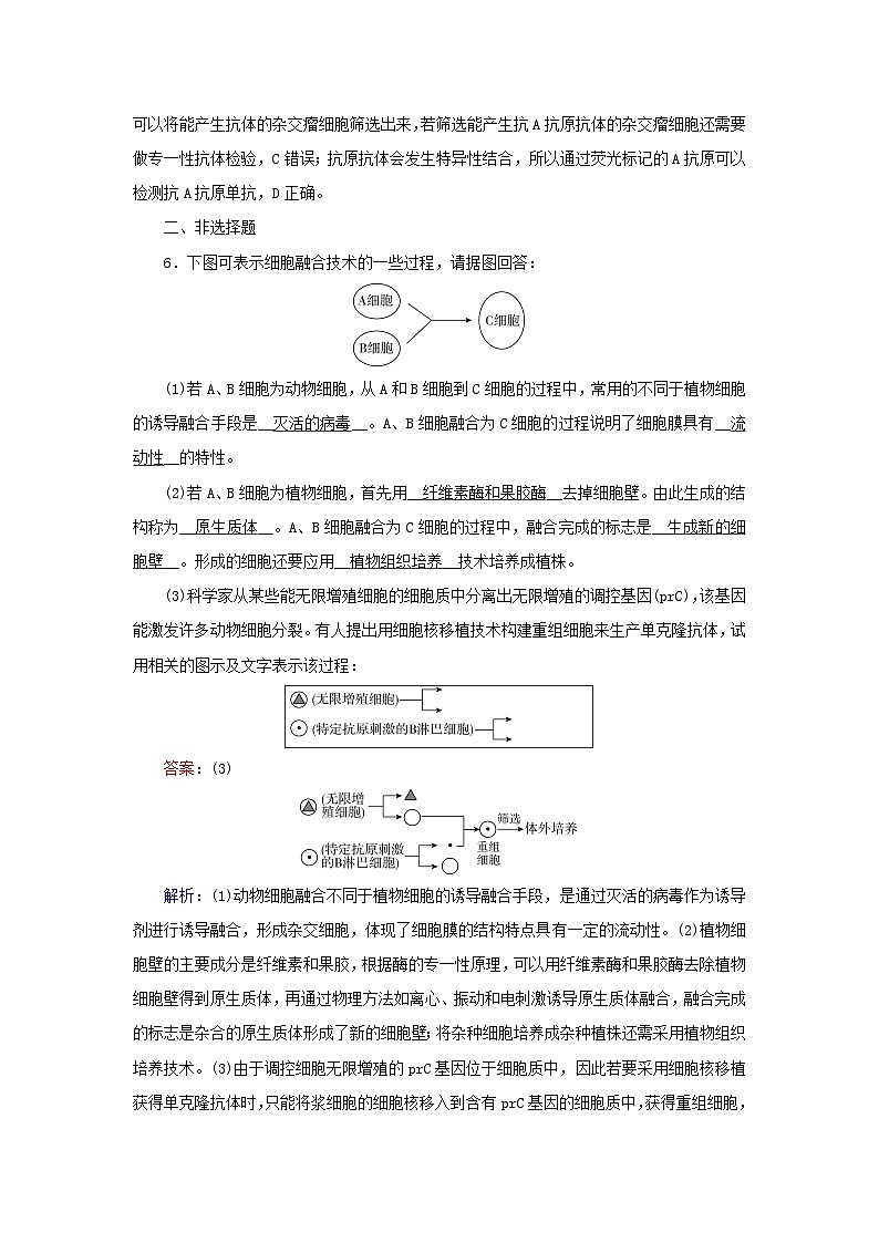 新教材2023年高中生物第2章细胞工程第2节动物细胞工程2动物细胞融合技术与单克鹿体提能作业新人教版选择性必修303