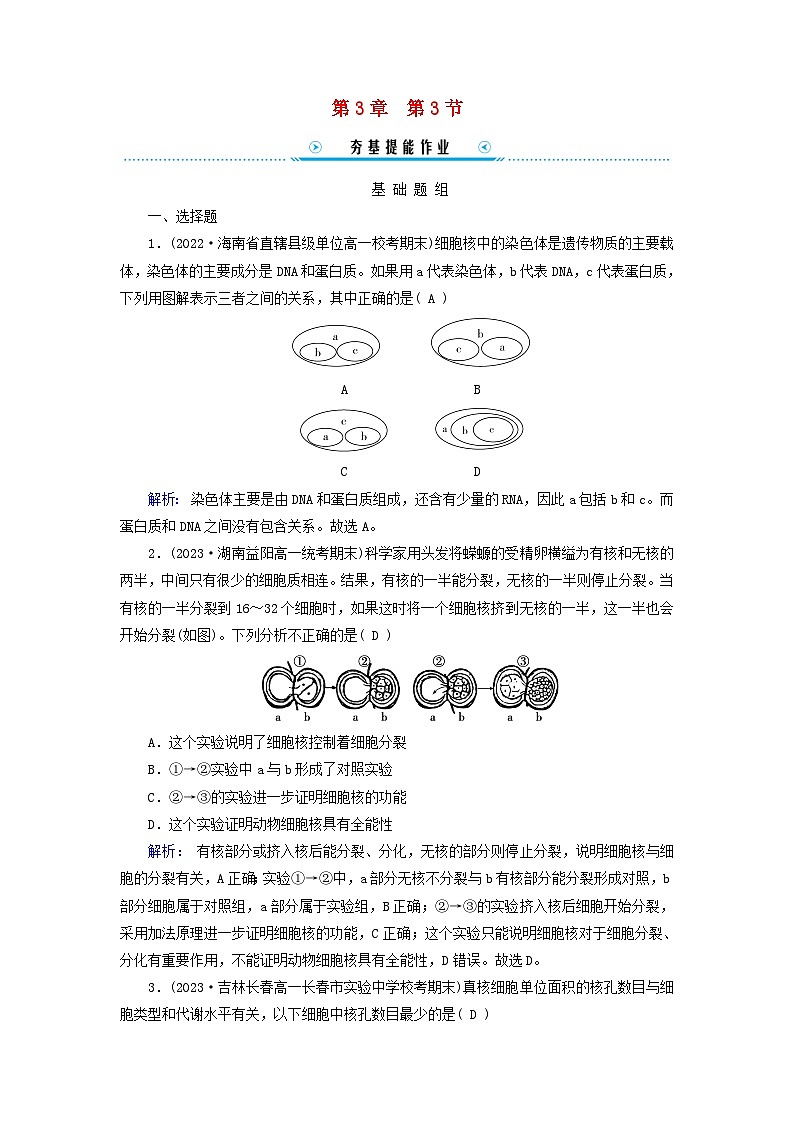 新教材适用2023_2024学年高中生物第3章细胞的基本结构第3节细胞核的结构和功能提能作业新人教版必修101
