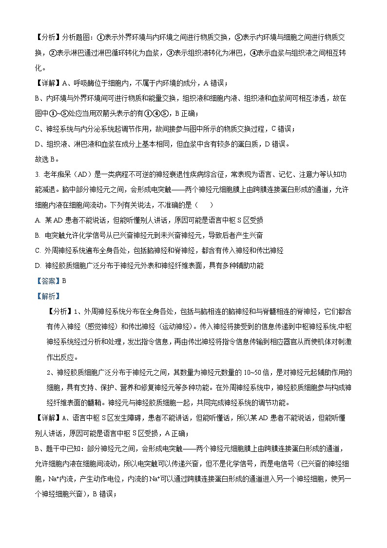 重庆市某校2023-2024学年高二生物上学期10月月考试题（Word版附解析）02