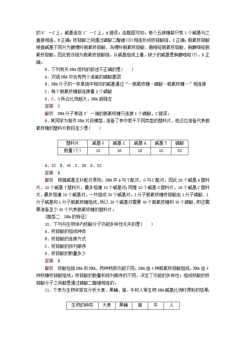新教材2023版高中生物第3章基因的本质第2节DNA的结构同步检测新人教版必修2第3页