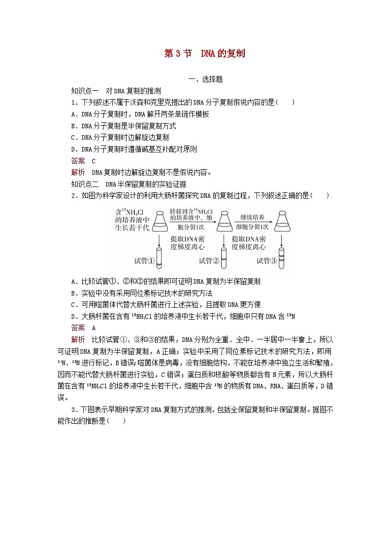 新教材2023版高中生物第3章基因的本质第3节DNA的复制同步检测新人教版必修201