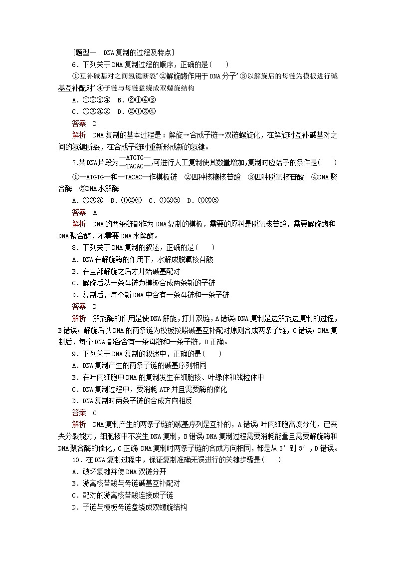 新教材2023版高中生物第3章基因的本质第3节DNA的复制同步检测新人教版必修203