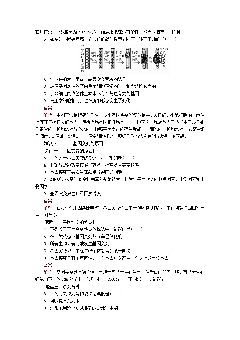新教材2023版高中生物第5章基因突变及其他变异第1节基因突变和基因重组同步检测新人教版必修202
