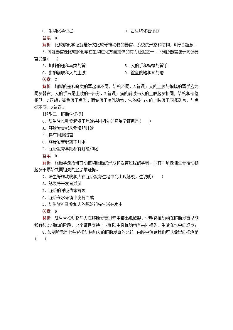 新教材2023版高中生物第6章生物的进化第1节生物有共同祖先的证据同步检测新人教版必修202